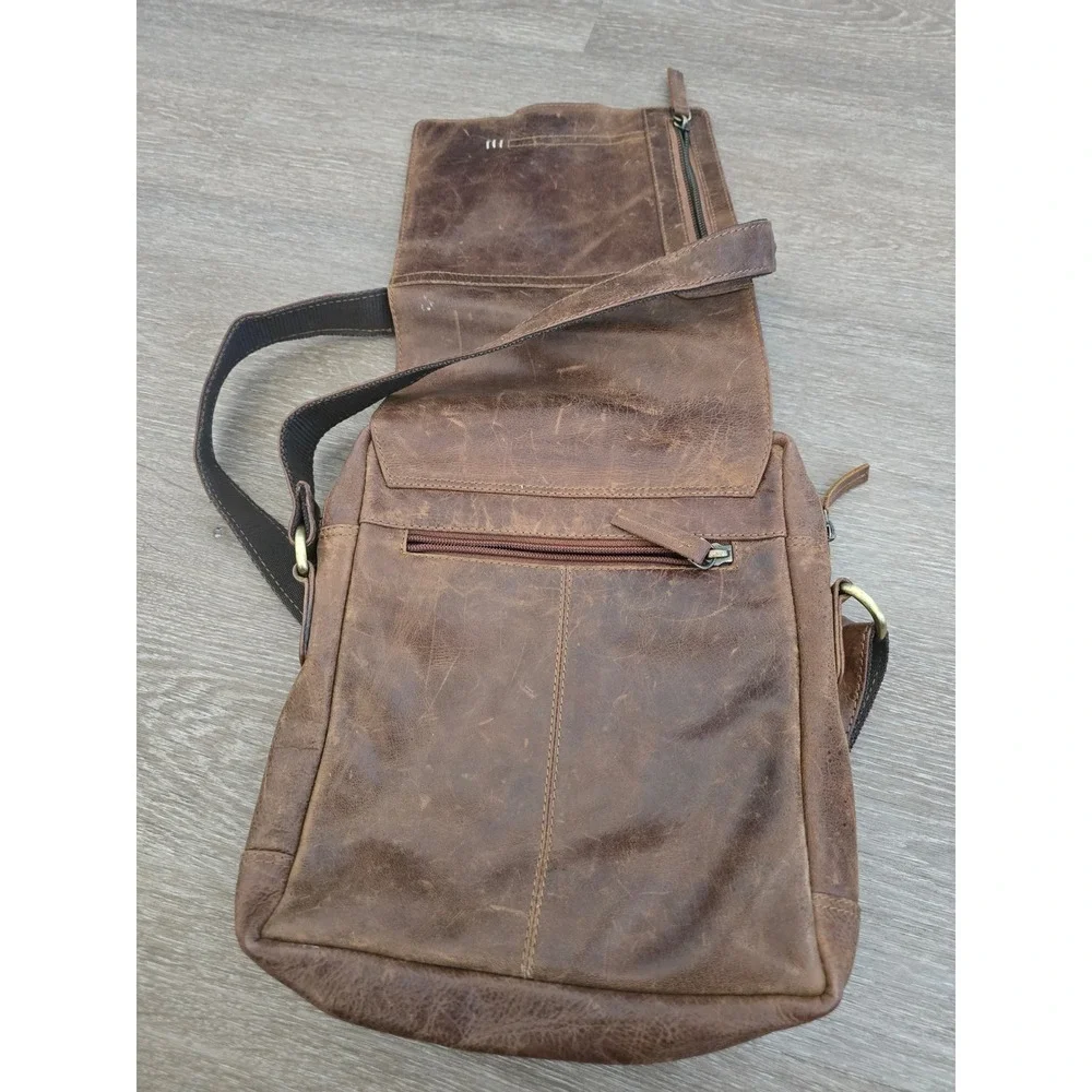 Distressed Brown Leather Crossbody MessengerBag Small TravelSatchel Shoulder Bag